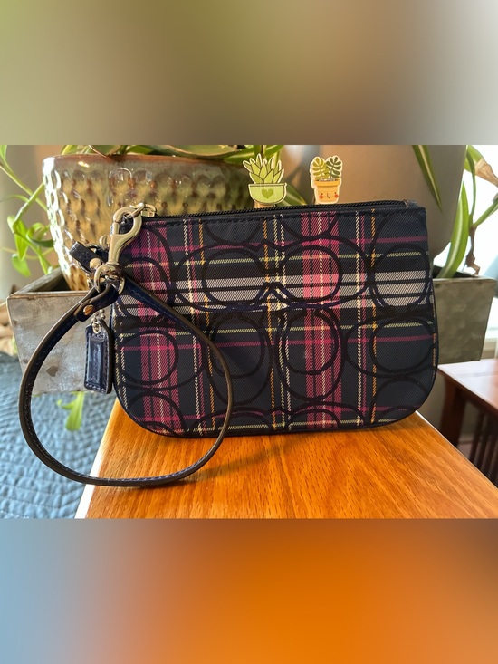 Coach Handbags - Coach Navy Wristlet with Pink Tartan Plaid Accent